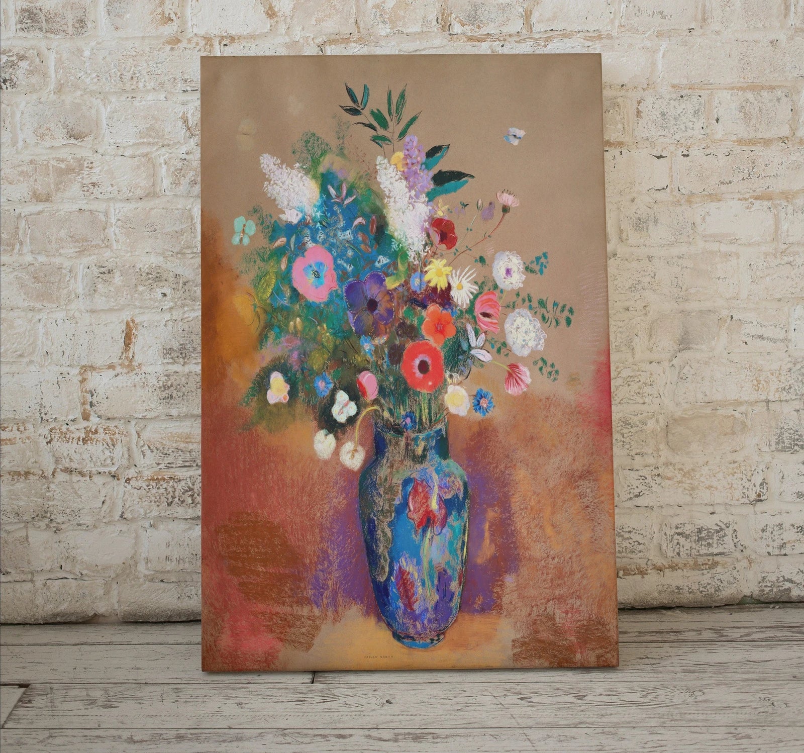 Detail view of artwork from Bouquet of Flowers Still Life Printable Vintage Painting. Flower Vase Still Art Vintage Print, Antique Retro Style Colorful Instant Download. (variation 1)