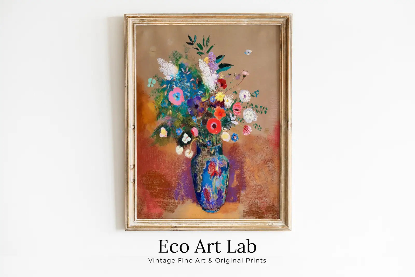 Framed view of Bouquet of Flowers Still Life Printable Vintage Painting. Flower Vase Still Art Vintage Print, Antique Retro Style Colorful Instant Download – printable wall art digital download.