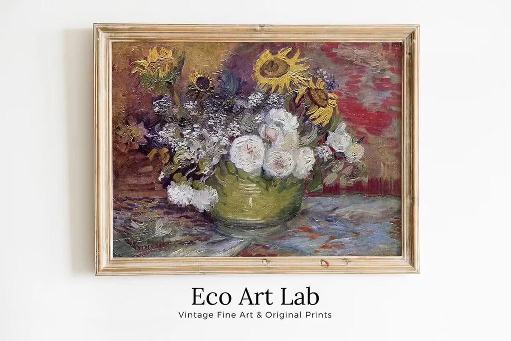 Bowl With Sunflowers & Roses Painting, Famous van Gogh Art Print. Instant Download Printable van Gogh Fine Art. Vintage Still Life Painting – Printable Wall Art