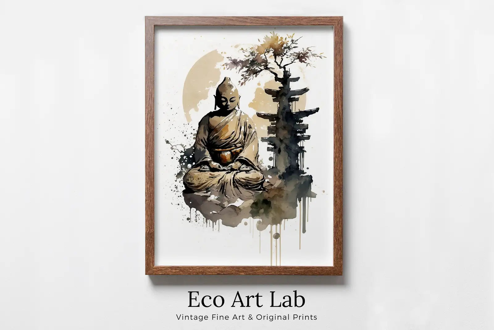 Framed view of Buddha Zen Wall Art. Printable Wall Art. Watercolor Print. Buddhism Art. Instant Download. Zen Decor. Spiritual Wall Art. Asian Wall Art. #6 – printable wall art digital download.