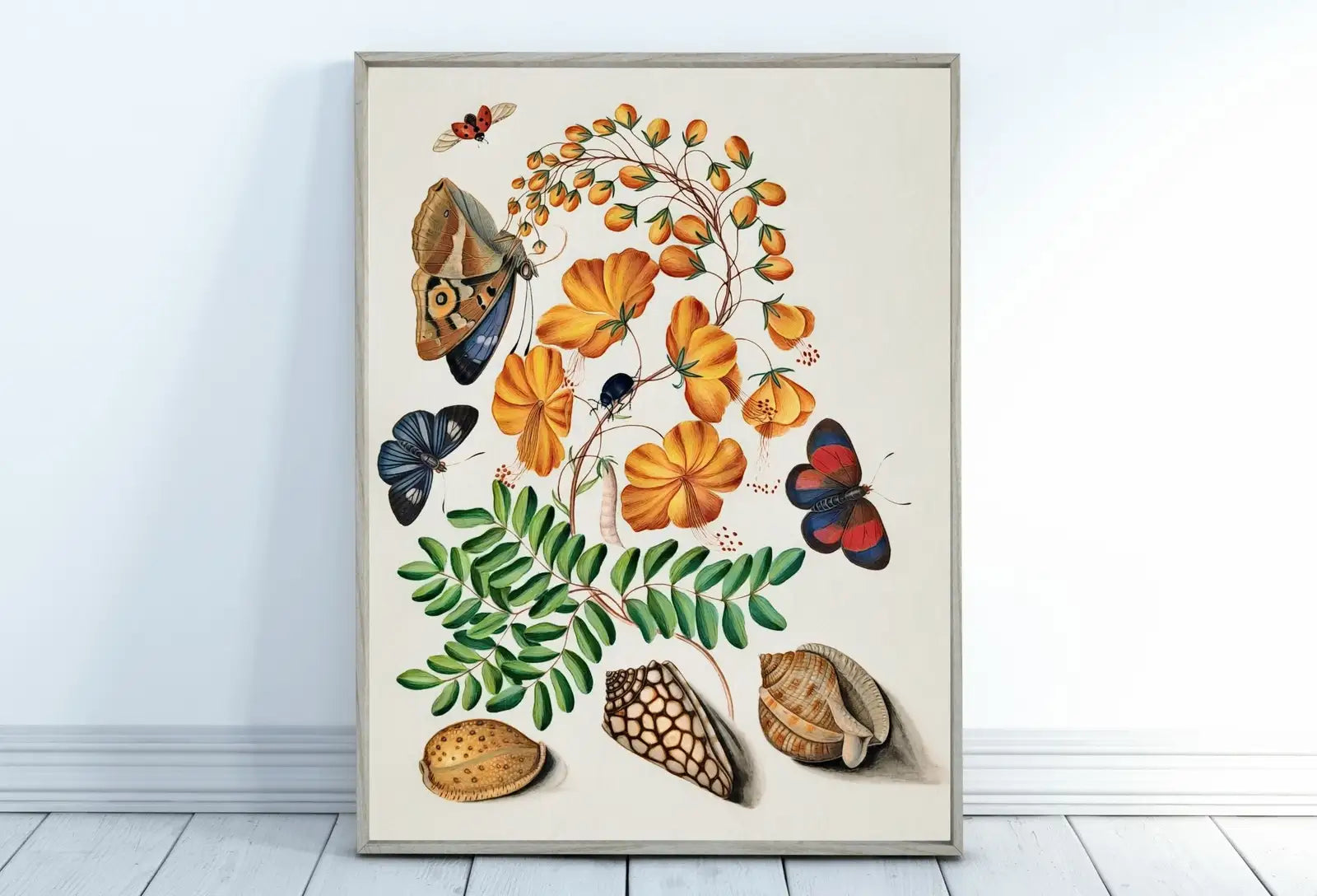 Detail view of artwork from Butterfly Wall Art Poster, Vintage Butterfly Print, Botanical Prints Flowers and Shells Decor Flower Market Print Digital Printable Wall Art. (variation 1)