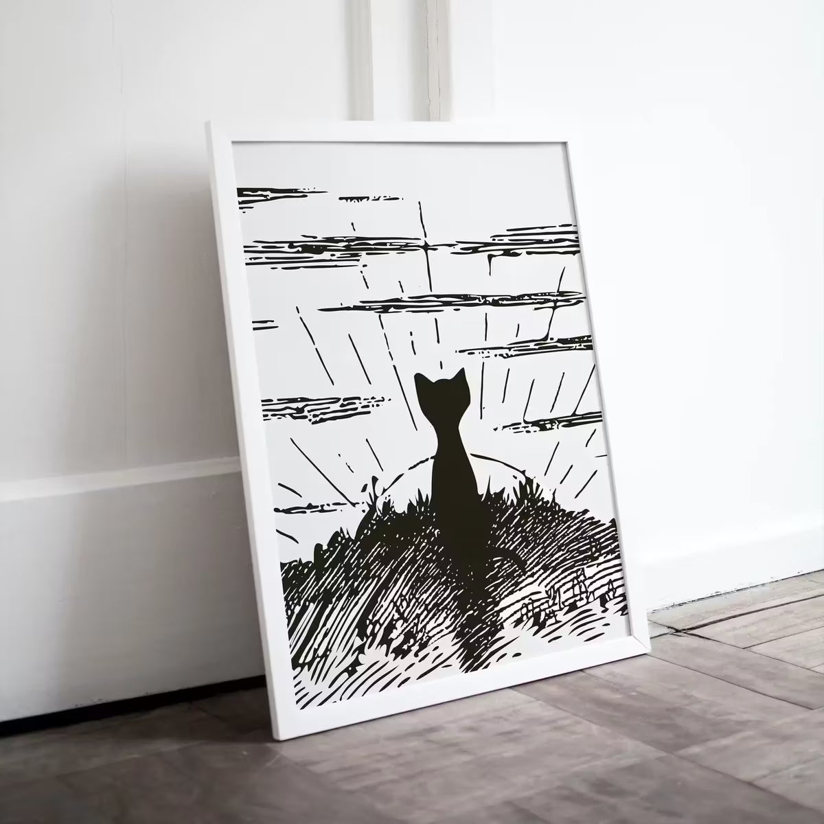 Cat Watching Sunrise. Instant Download Cat Printable Wall Art. Vintage Illustration Wall Art. Retro Cat Poster. Cat Printable Vintage Decor – Printable Wall Art