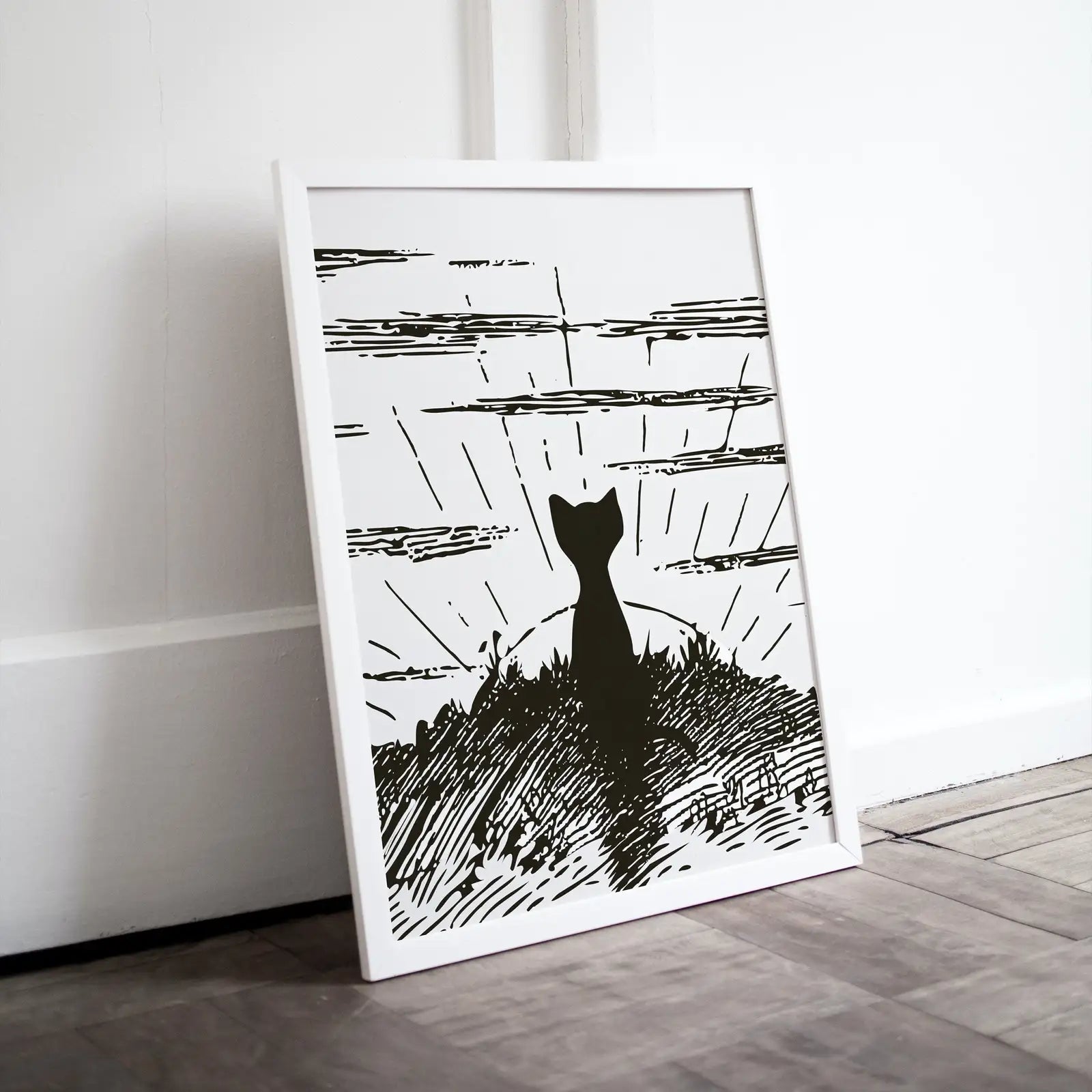 Included artwork preview showing first selection of artworks from Cat Watching Sunrise. Instant Download Cat Printable Wall Art. Vintage Illustration Wall Art. Retro Cat Poster. Cat Printable Vintage Decor.