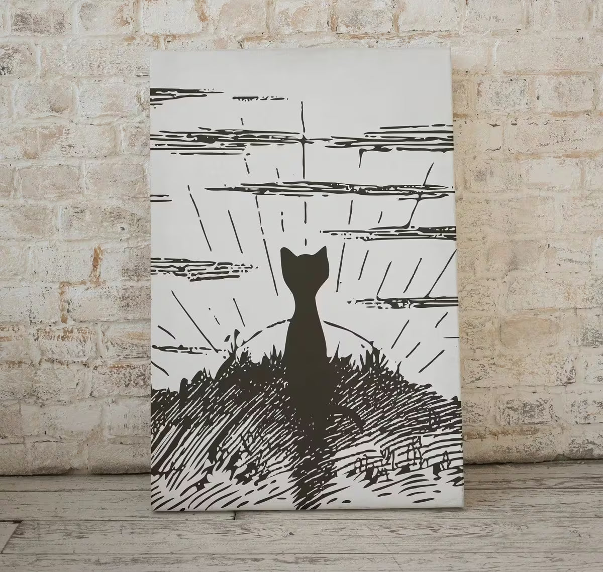 Cat Watching Sunrise. Instant Download Cat Printable Wall Art. Vintage Illustration Wall Art. Retro Cat Poster. Cat Printable Vintage Decor – Printable Wall Art