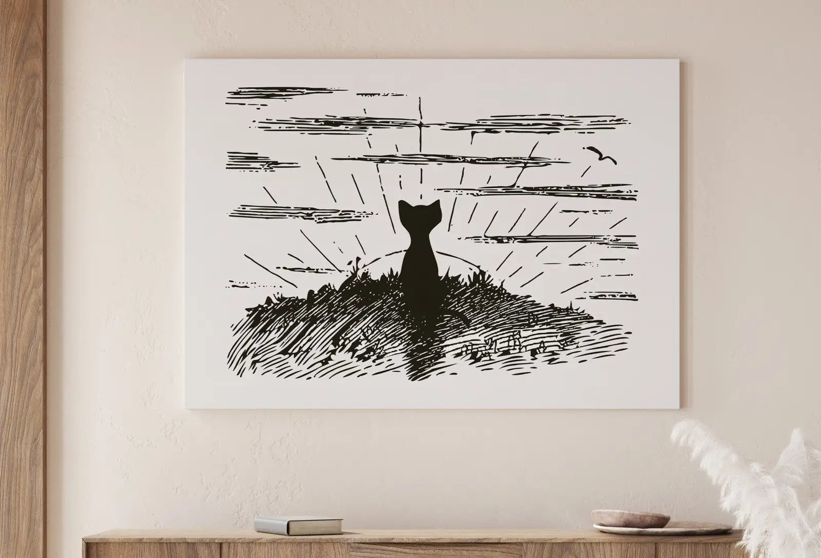 Second included artwork preview from Cat Watching Sunrise Vintage Illustration Wall Art. Instant Download Cat Printable Wall Art. Retro Cat Poster. Cat Printable Vintage Decor featuring various scenes.
