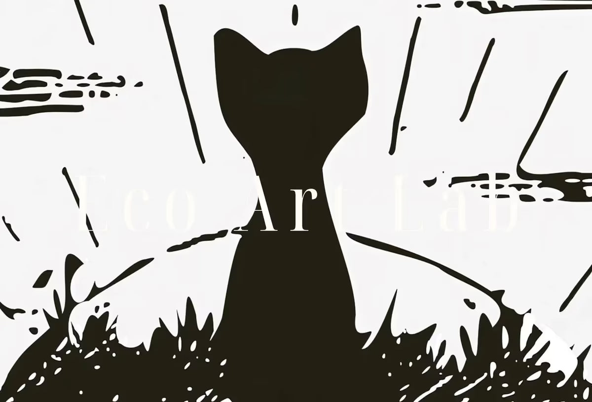 Cat Watching Sunrise Vintage Illustration Wall Art. Instant Download Cat Printable Wall Art. Retro Cat Poster. Cat Printable Vintage Decor – Printable Wall Art