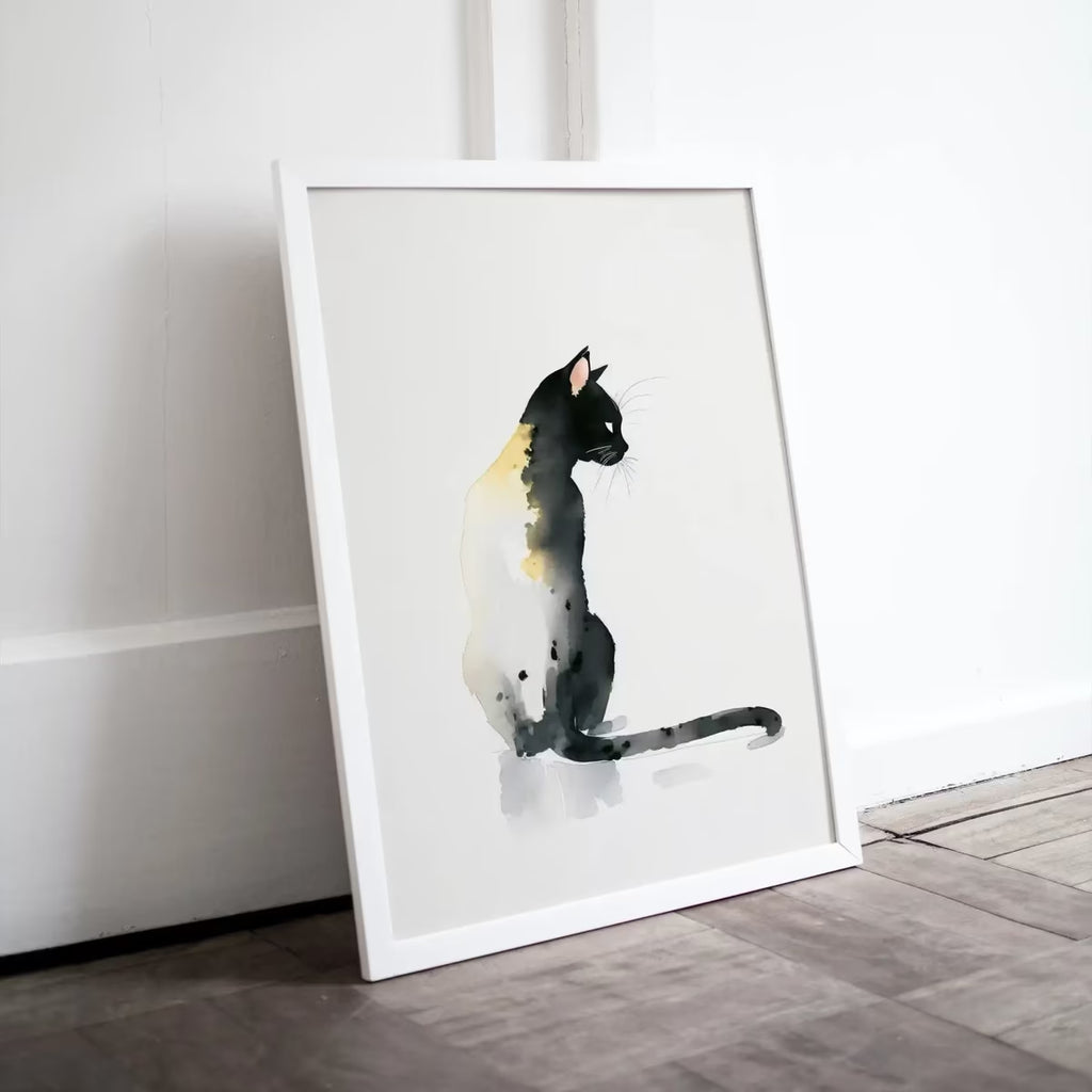 Cat Watercolor Painting. Minimalist Cat Artwork. Printable. Black Cat Art. Instant Download Digital Print. Cat Lover Wall Art. Cat Poster. – Printable Wall Art