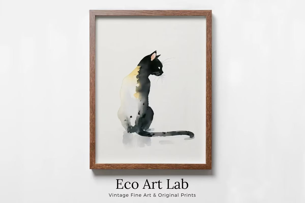 Cat Watercolor Painting. Minimalist Cat Artwork. Printable. Black Cat Art. Instant Download Digital Print. Cat Lover Wall Art. Cat Poster. – Printable Wall Art