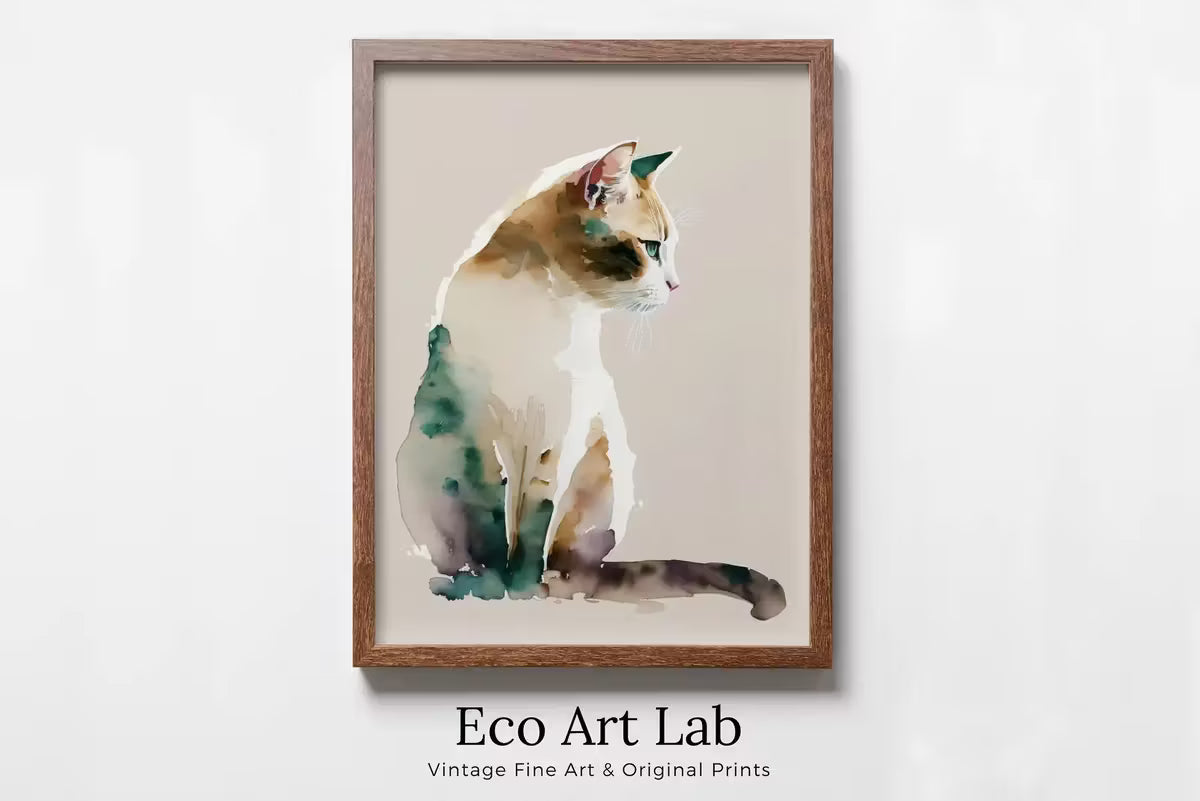 Cat Watercolor Painting. Minimalist Cat Artwork. Printable. Colorful Cat Art. Instant Download Digital Print. Cat Lover Wall Art. Cat Poster – Printable Wall Art
