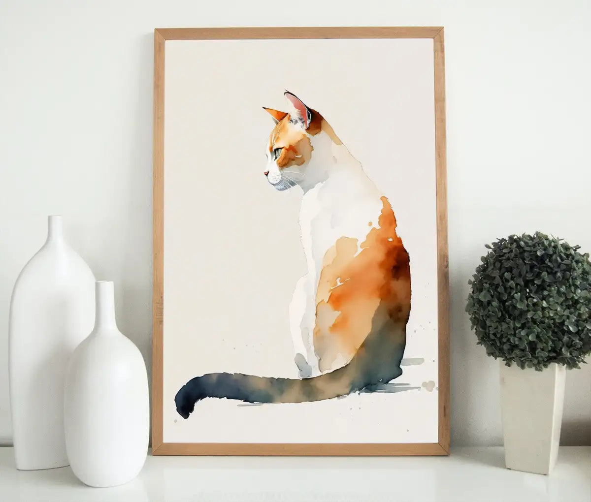 Detail view of artwork from Cat Watercolor Painting. Minimalist Cat Artwork. Printable. Orange Cat Art. Instant Download Digital Print. Cat Lover Wall Art. Cat Poster.. (variation 2)