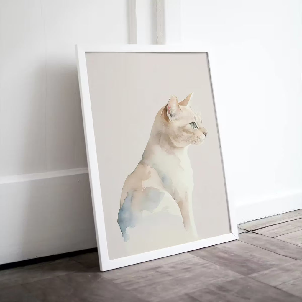 Cat Watercolor Painting. Minimalist Cat Artwork. Printable. White Cat Art. Instant Download Digital Print. Cat Lover Wall Art. Cat Poster. – Printable Wall Art
