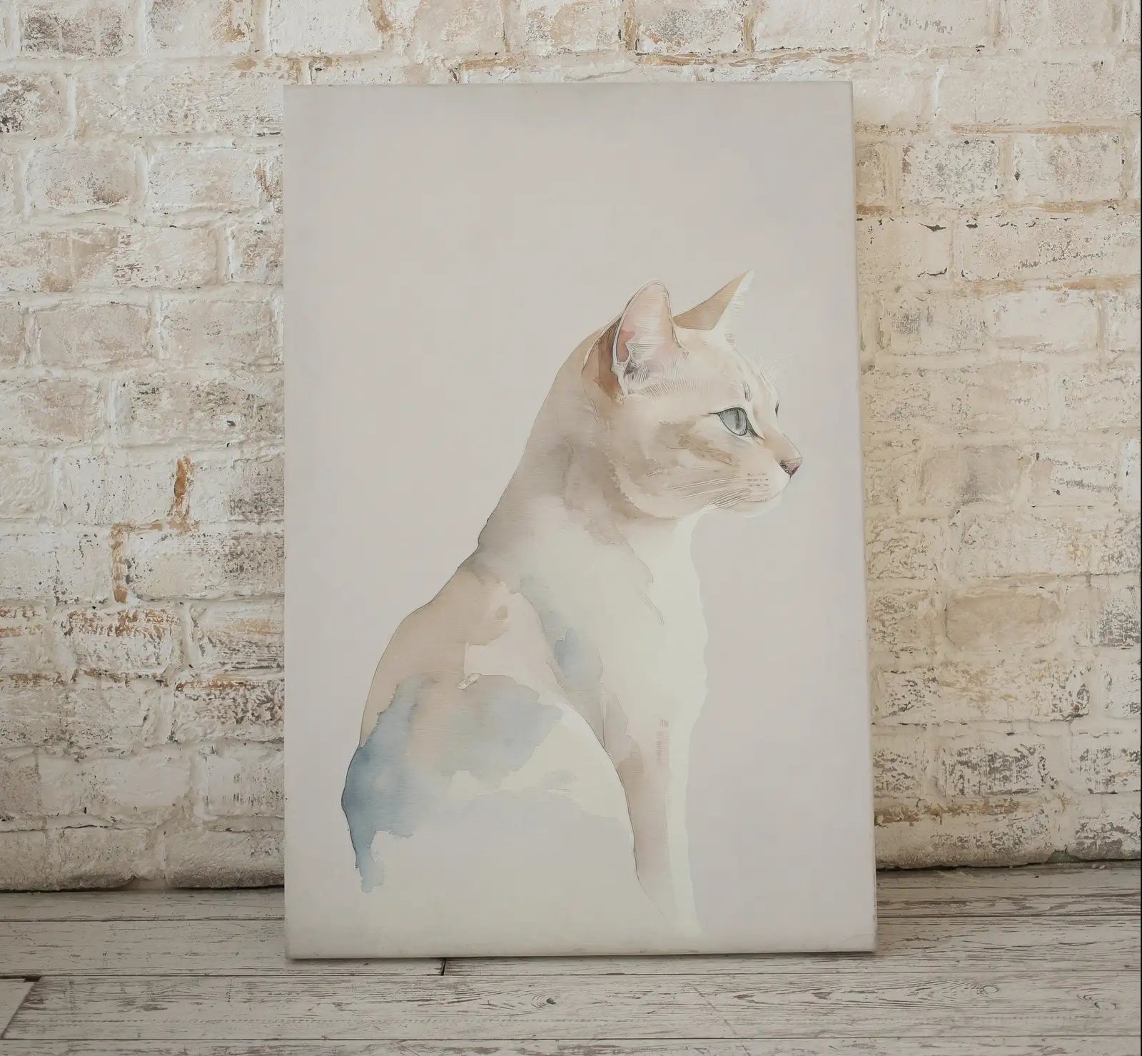 Detail view of artwork from Cat Watercolor Painting. Minimalist Cat Artwork. Printable. White Cat Art. Instant Download Digital Print. Cat Lover Wall Art. Cat Poster.. (variation 1)