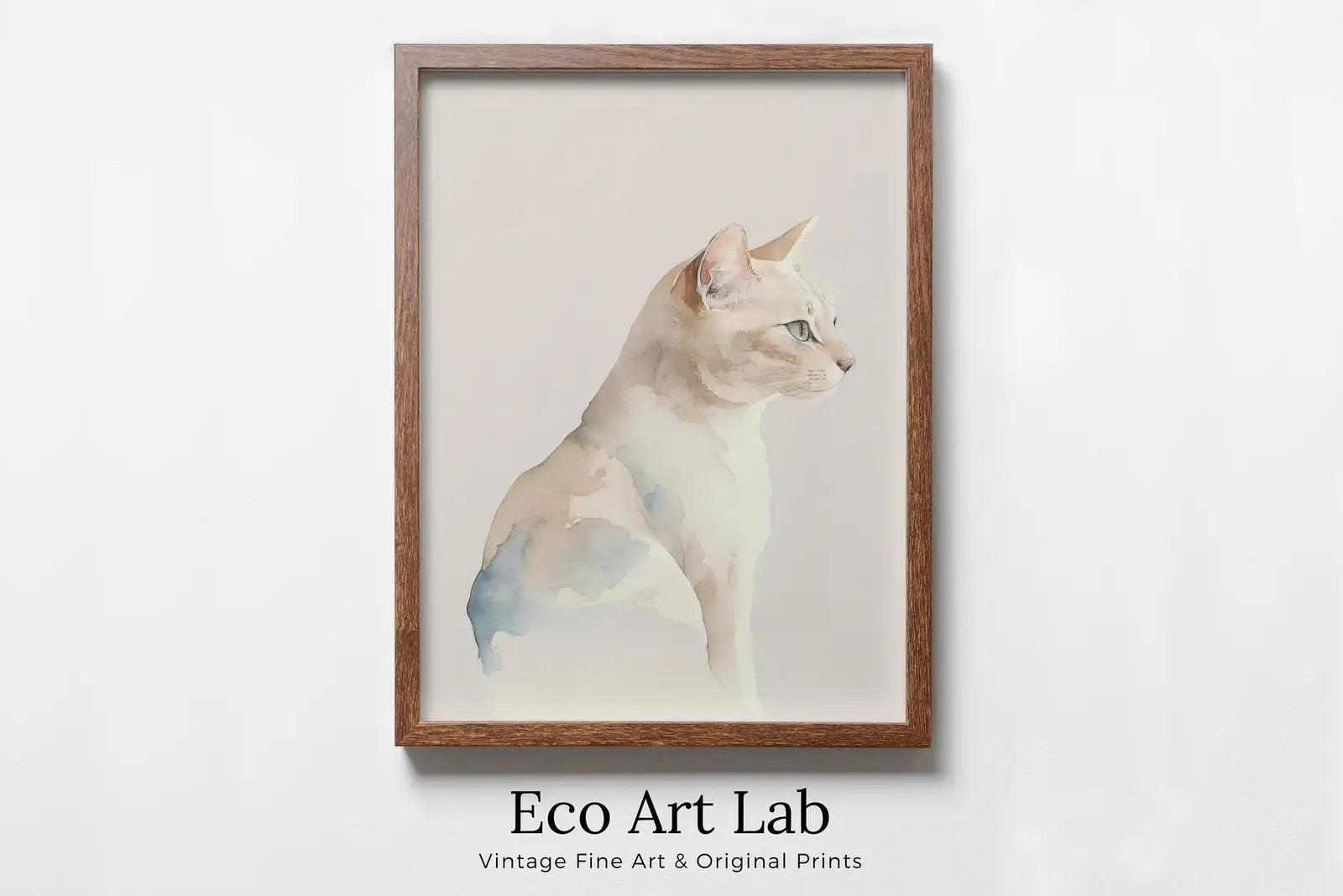 Framed view of Cat Watercolor Painting. Minimalist Cat Artwork. Printable. White Cat Art. Instant Download Digital Print. Cat Lover Wall Art. Cat Poster. – printable wall art digital download.