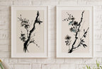 Framed view of Cherry Blossom Set of 2 Tree Branch Abstract Paintings. Minimalist Original Printable Wall Art. Blooming Floral Painting. Living Room Decor – printable wall art digital download.