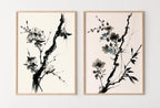 Detail view of artwork from Cherry Blossom Set of 2 Tree Branch Abstract Paintings. Minimalist Original Printable Wall Art. Blooming Floral Painting. Living Room Decor. (variation 1)