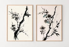 Cherry Blossom Set of 2 Tree Branch Abstract Paintings. Minimalist Original Printable Wall Art. Blooming Floral Painting. Living Room Decor – Printable Wall Art Set