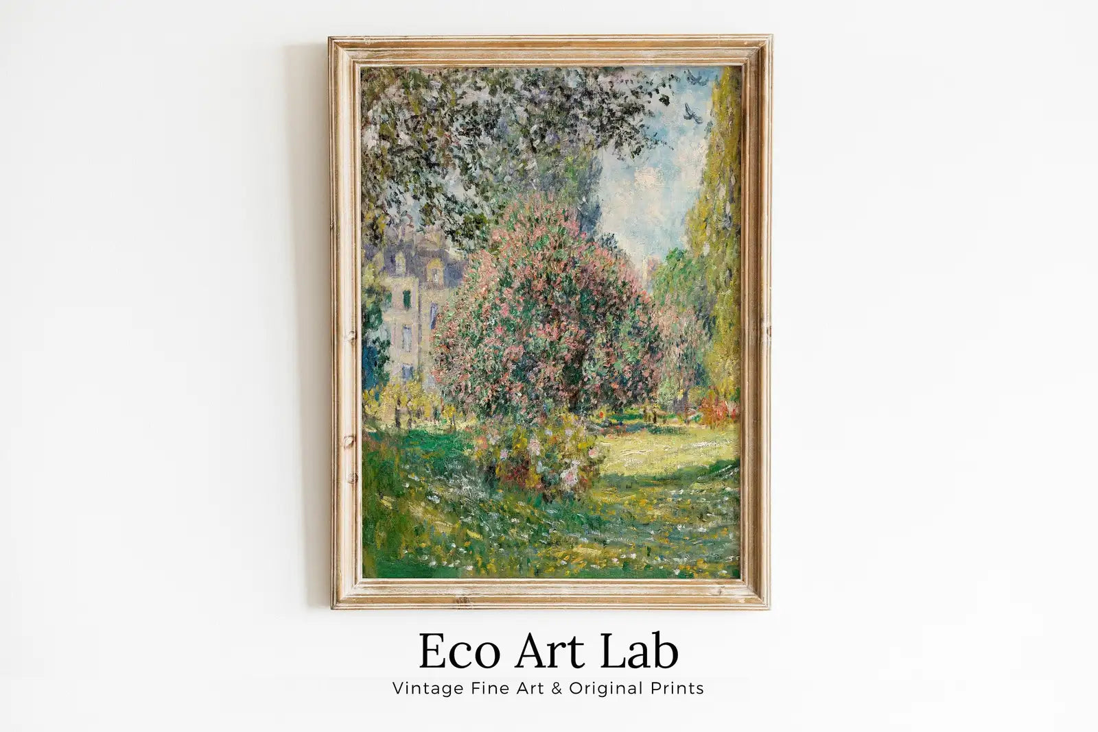 Framed view of Claude Monet Famous Floral Landscape Painting Fine Art. Instant Download Vintage Art. Vertical Printable Landscape Wall Art. Spring Decor – printable wall art digital download.