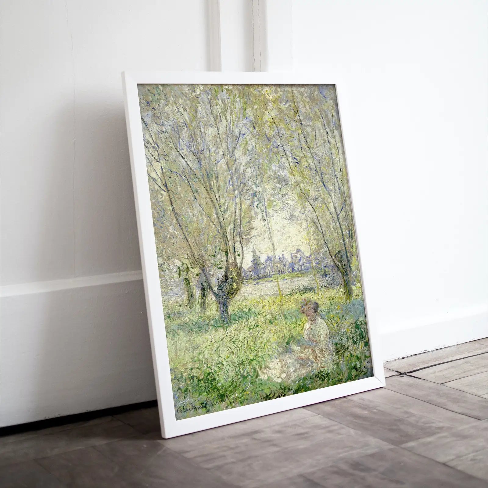 Included artwork preview showing first selection of artworks from Claude Monet Famous Landscape Painting. Woman Under Willows. Vintage Fine Art. Instant Download. Landscape Printable Wall Art. Spring Decor.