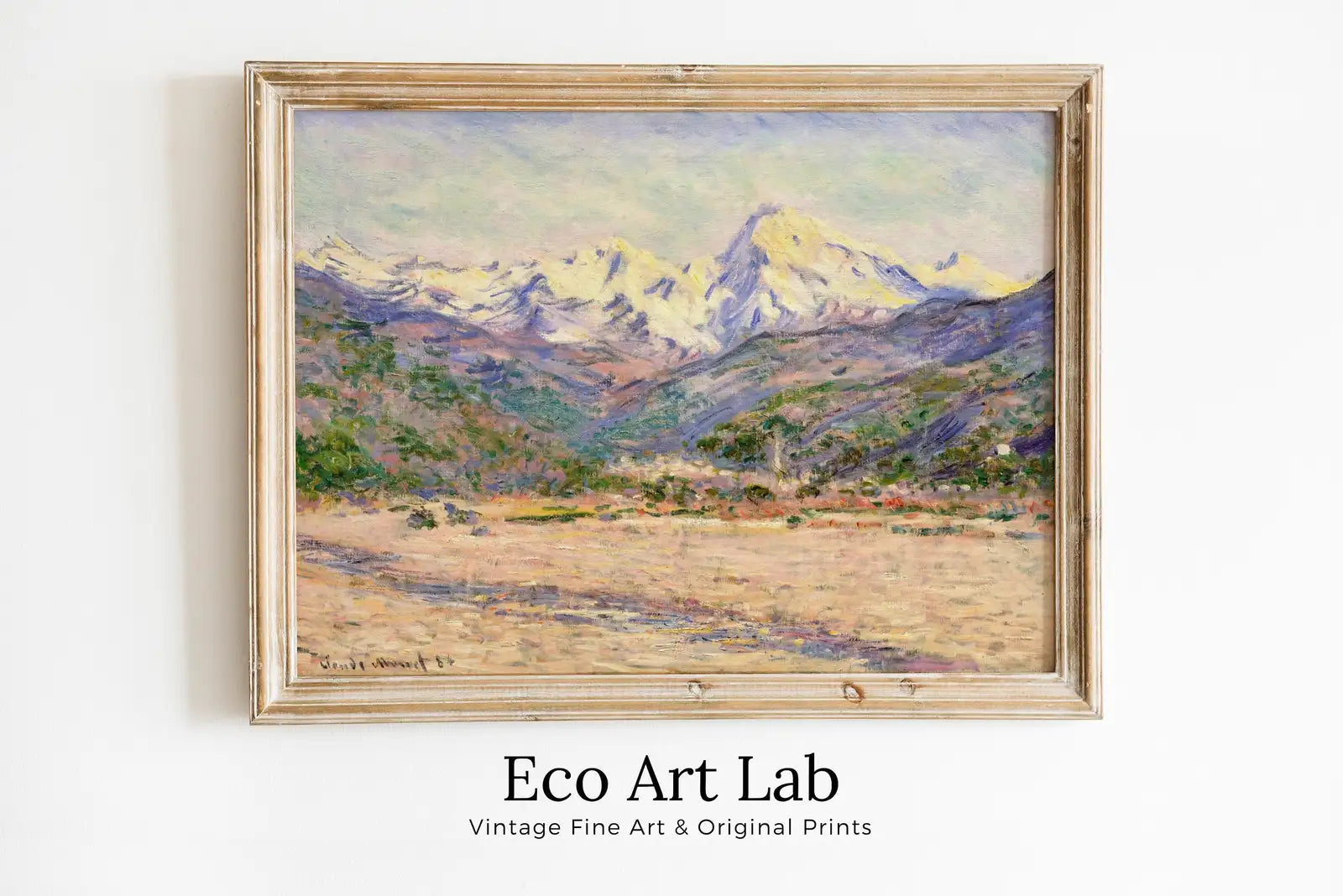 Framed view of Claude Monet Famous Mountain Landscape Painting. Instant Download Vintage Decor. Monet Mountain Valley Print Printable Art. Vintage Decor – printable wall art digital download.