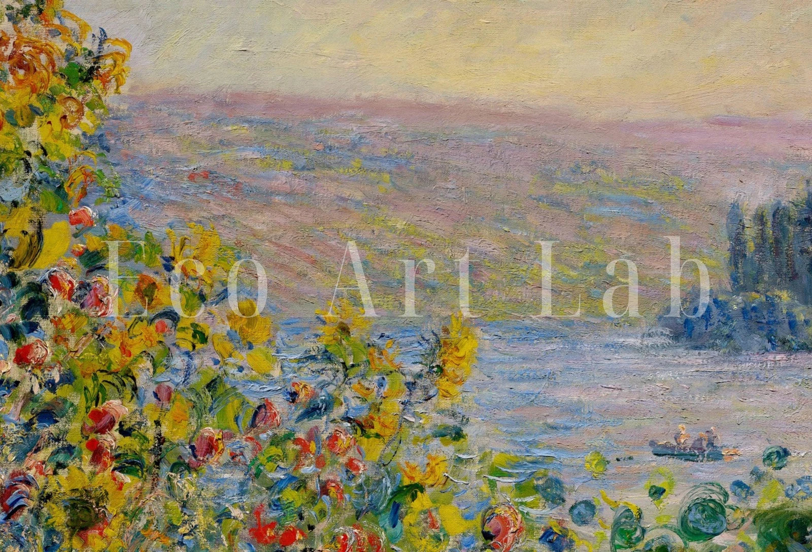 Detail view of artwork from Claude Monet Famous Painting. Flower Beds at Vétheuil. Instant Download Vintage Decor. Monet Landscape Printable Wall Art. Vintage Decor. (variation 1)