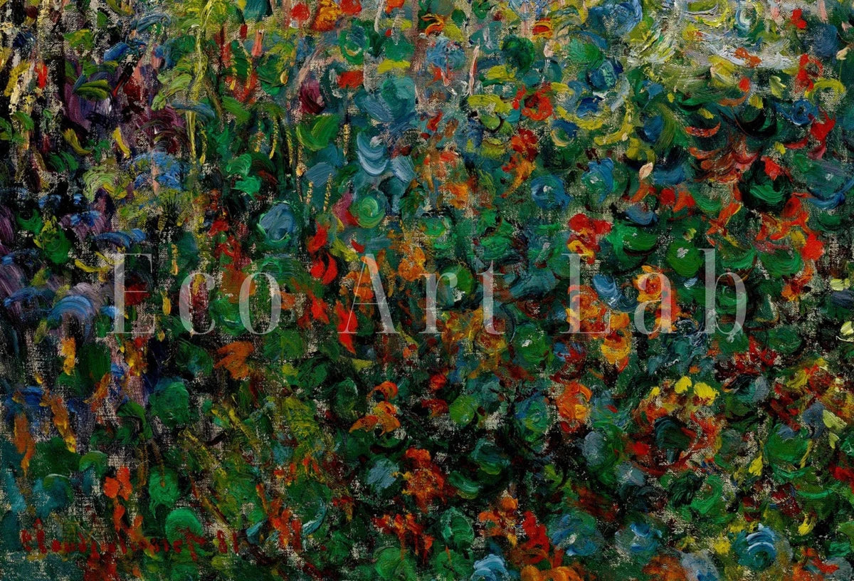 Detail view of artwork from Claude Monet Famous Painting. Flower Beds at Vétheuil. Instant Download Vintage Decor. Monet Landscape Printable Wall Art. Vintage Decor. (variation 2)