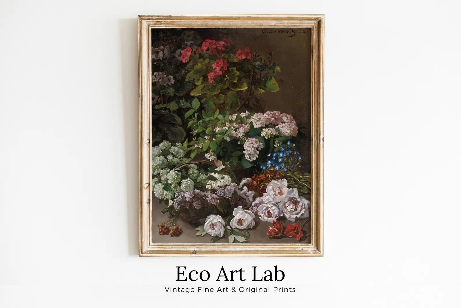 Framed view of Claude Monet Famous Spring Flowers Still Life Painting. Instant Download Vintage Decor. Monet Botanical Print Printable Art. Vintage Decor – printable wall art digital download.
