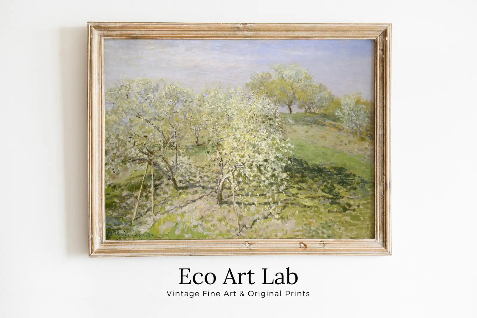 Framed view of Claude Monet Famous Spring Landscape Painting Fine Art. Instant Download Vintage Art. Blooming Trees Vintage Landscape Printable Wall Art. – printable wall art digital download.
