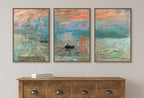Included artwork preview showing first selection of artworks from Claude Monet Famous Sunrise Painting. Set of 3 Prints. Instant Download Vintage Painting. 3 Piece Wall Art. Printable Fine Art Prints.