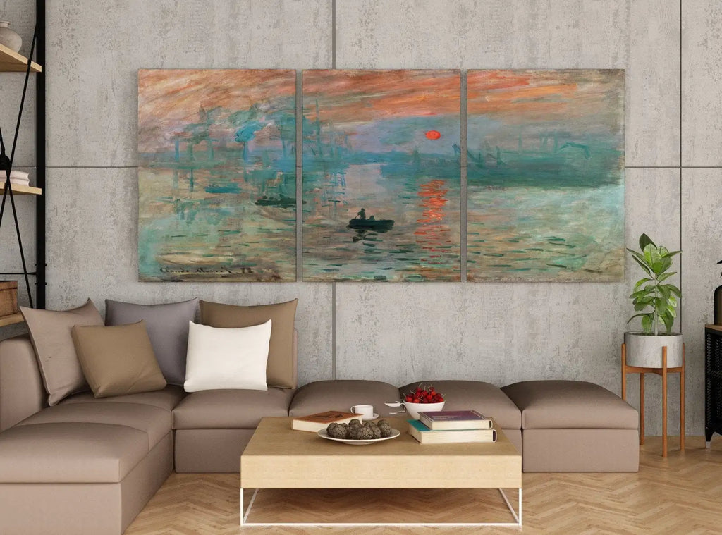 Detail view of artwork from Claude Monet Famous Sunrise Painting. Set of 3 Prints. Instant Download Vintage Painting. 3 Piece Wall Art. Printable Fine Art Prints. (variation 1)