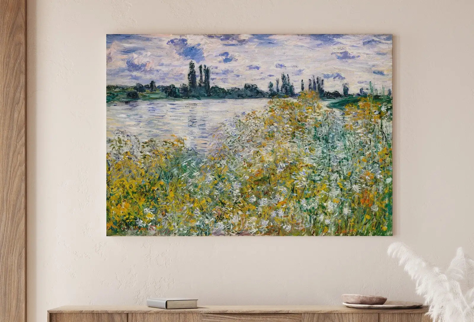 Claude Monet, fleurs sur la Seine, peinture célèbre de Monet : Téléchargement instantané pour une décoration vintage. Art paysager de Monet imprimable. Art de printemps.