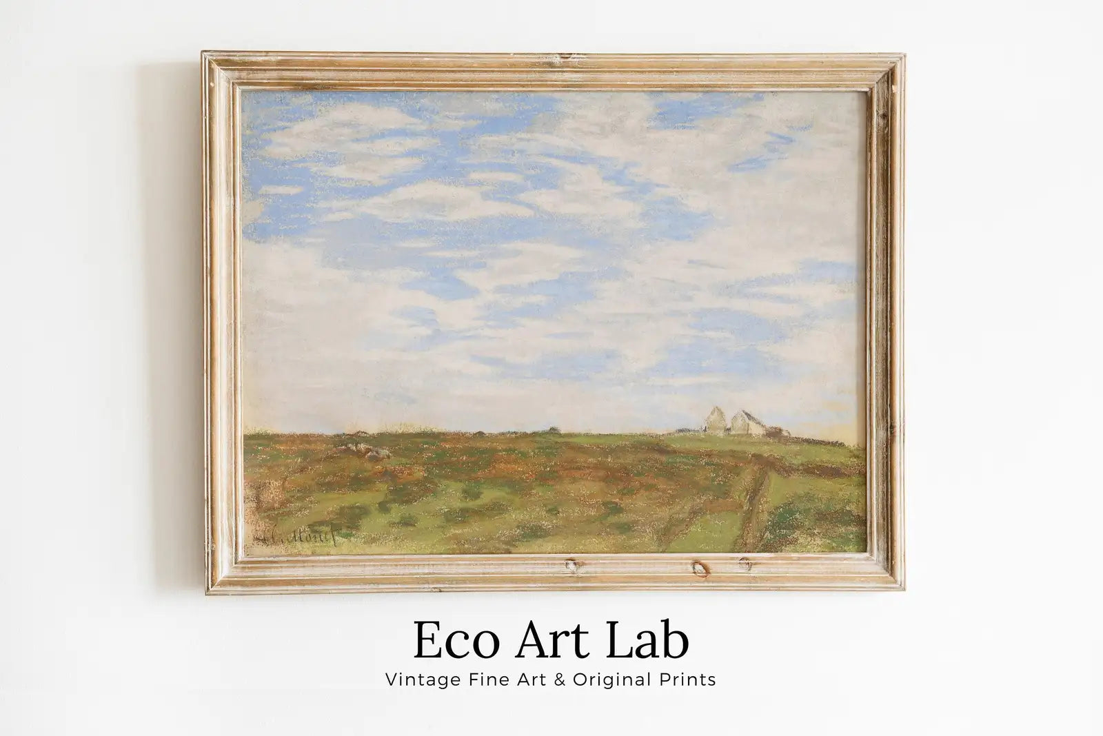 Framed view of Claude Monet Landscape Painting Vintage Famous Art Print. Instant Download Monet Print Vintage Wall Decor. Country Farmhouse Landscape Print – printable wall art digital download.