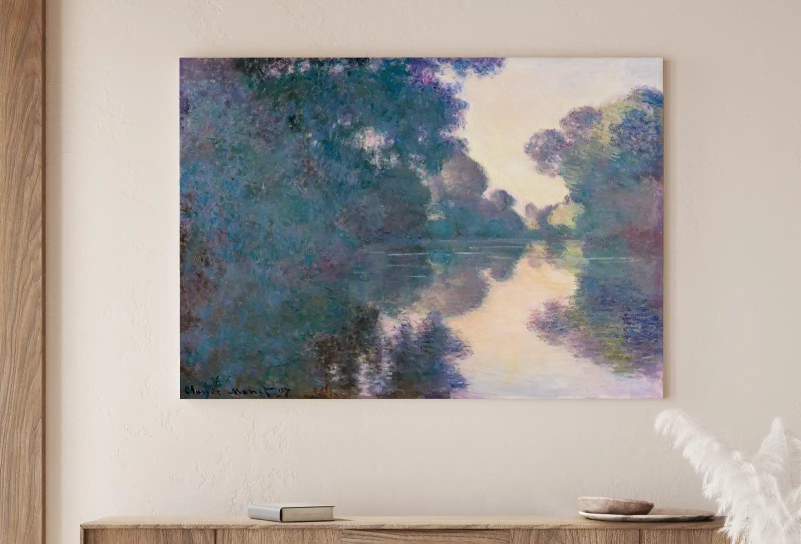 Tableau célèbre de Claude Monet, matin sur la Seine. Décor vintage à télécharger instantanément. Art mural de paysage antique de Monet.