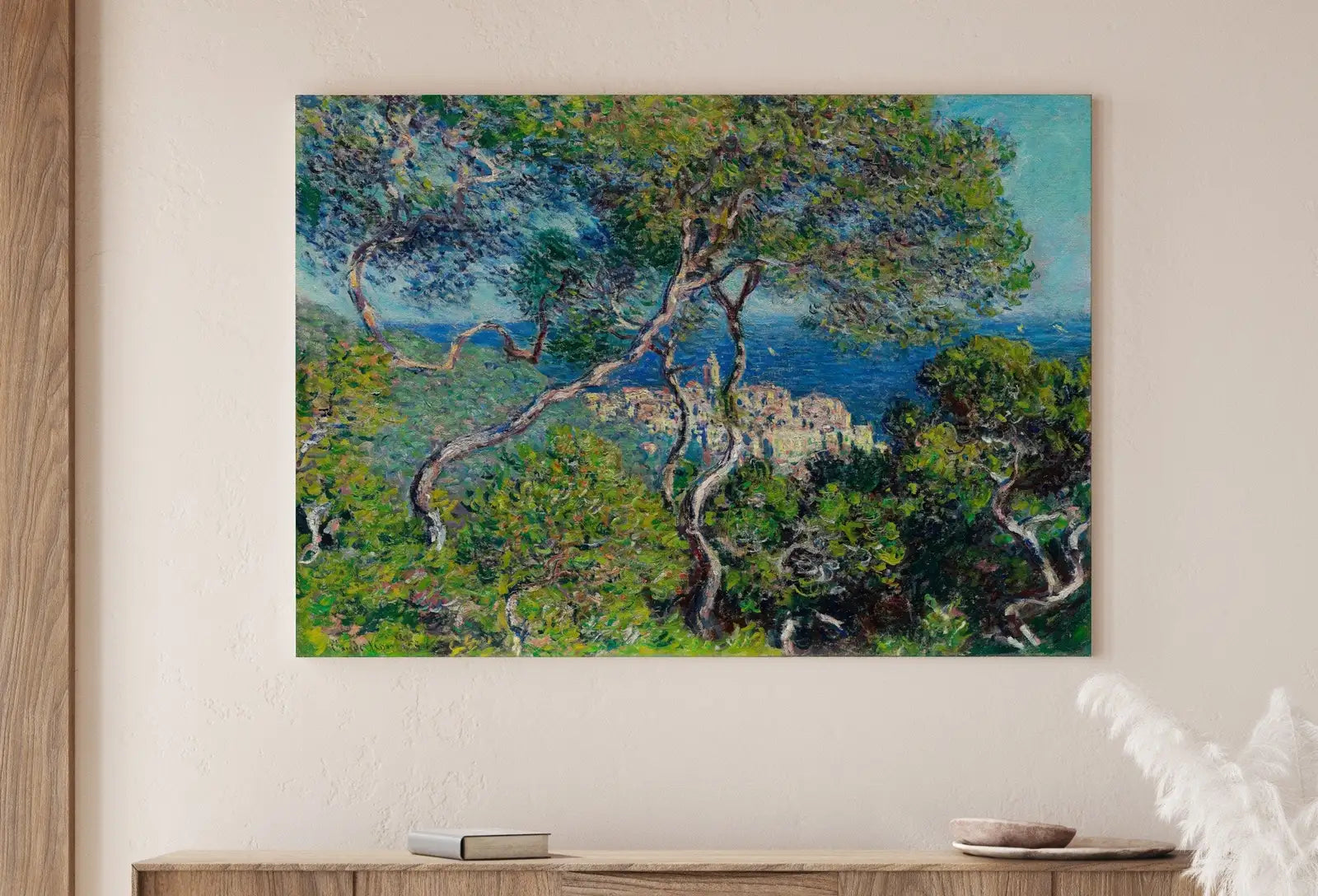 Vue de la mer et des arbres par Claude Monet. Peinture célèbre de Monet. Téléchargement instantané pour une décoration vintage. Reproduction d’art de paysage de Monet. Art mural imprimable vintage.