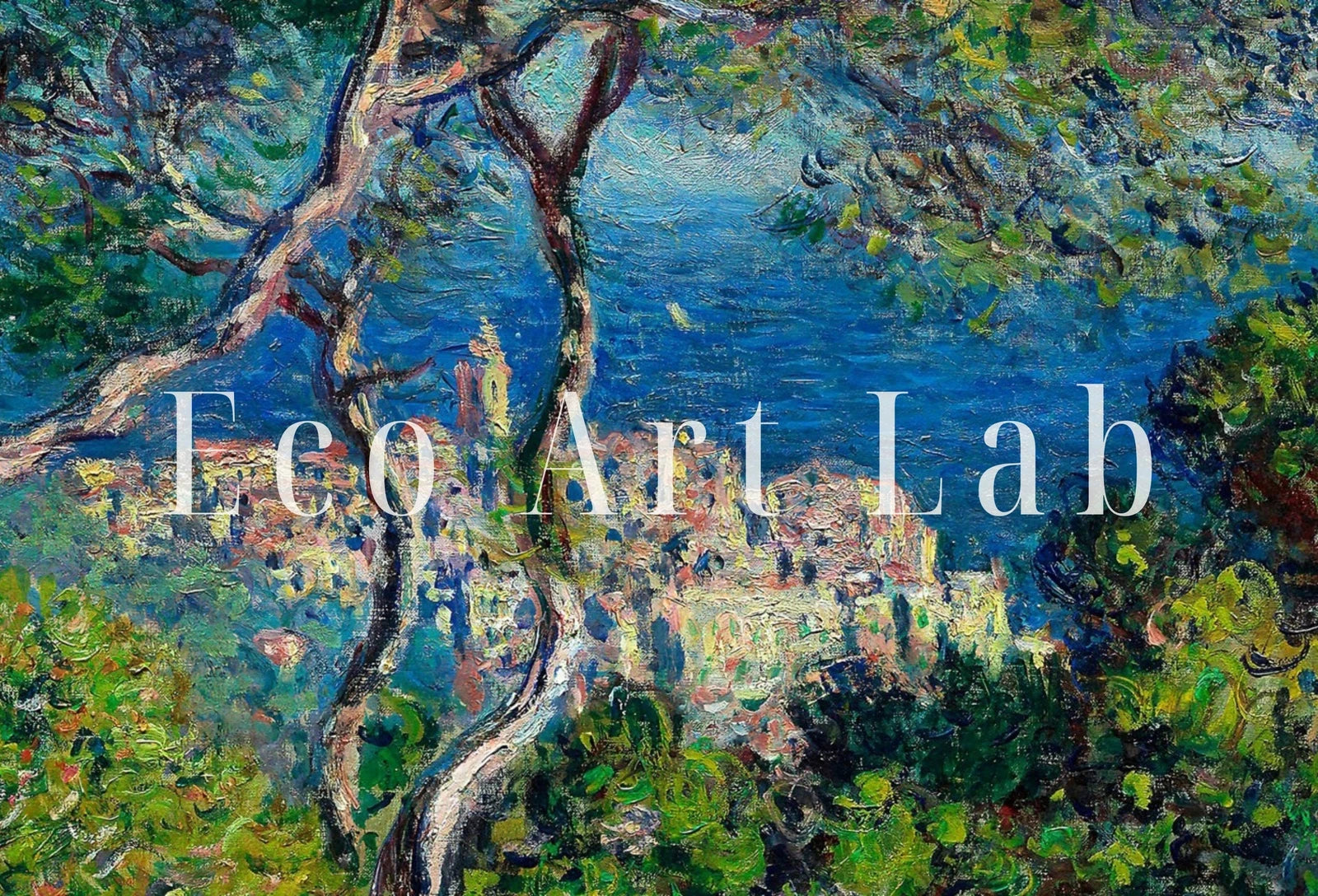 Vue de la mer et des arbres par Claude Monet. Peinture célèbre de Monet. Téléchargement instantané pour une décoration vintage. Reproduction d’art de paysage de Monet. Art mural imprimable vintage.
