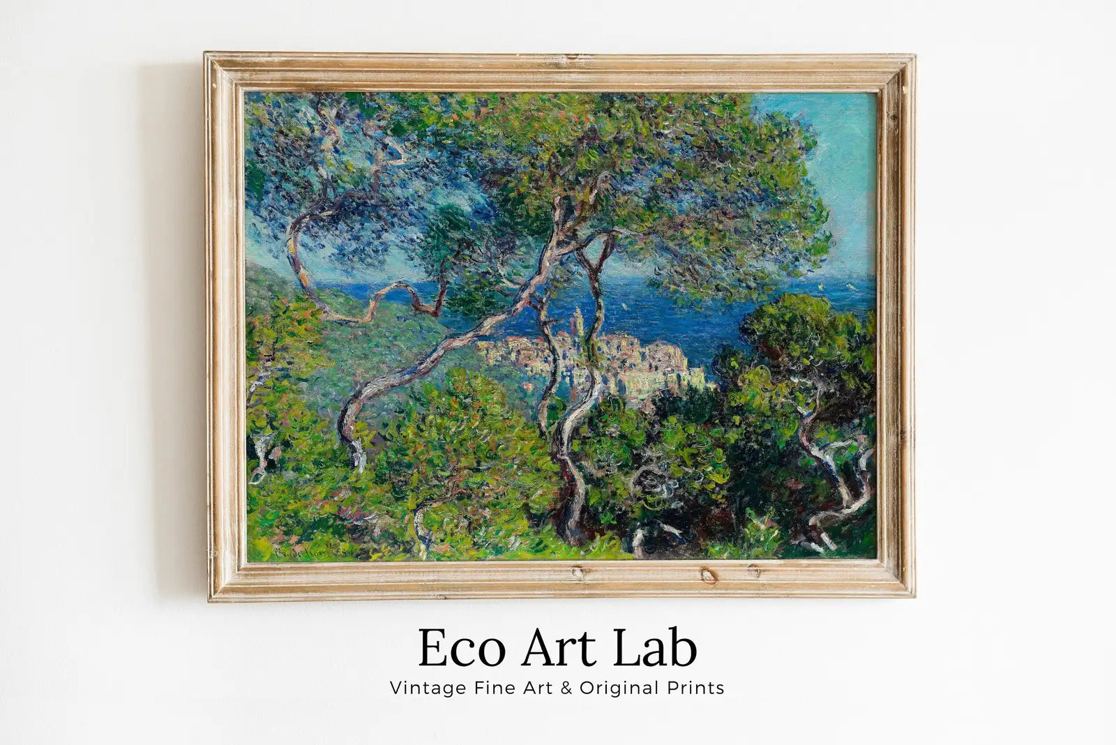 Vue de la mer et des arbres par Claude Monet. Peinture célèbre de Monet. Téléchargement instantané pour une décoration vintage. Reproduction d’art de paysage de Monet. Art mural imprimable vintage.