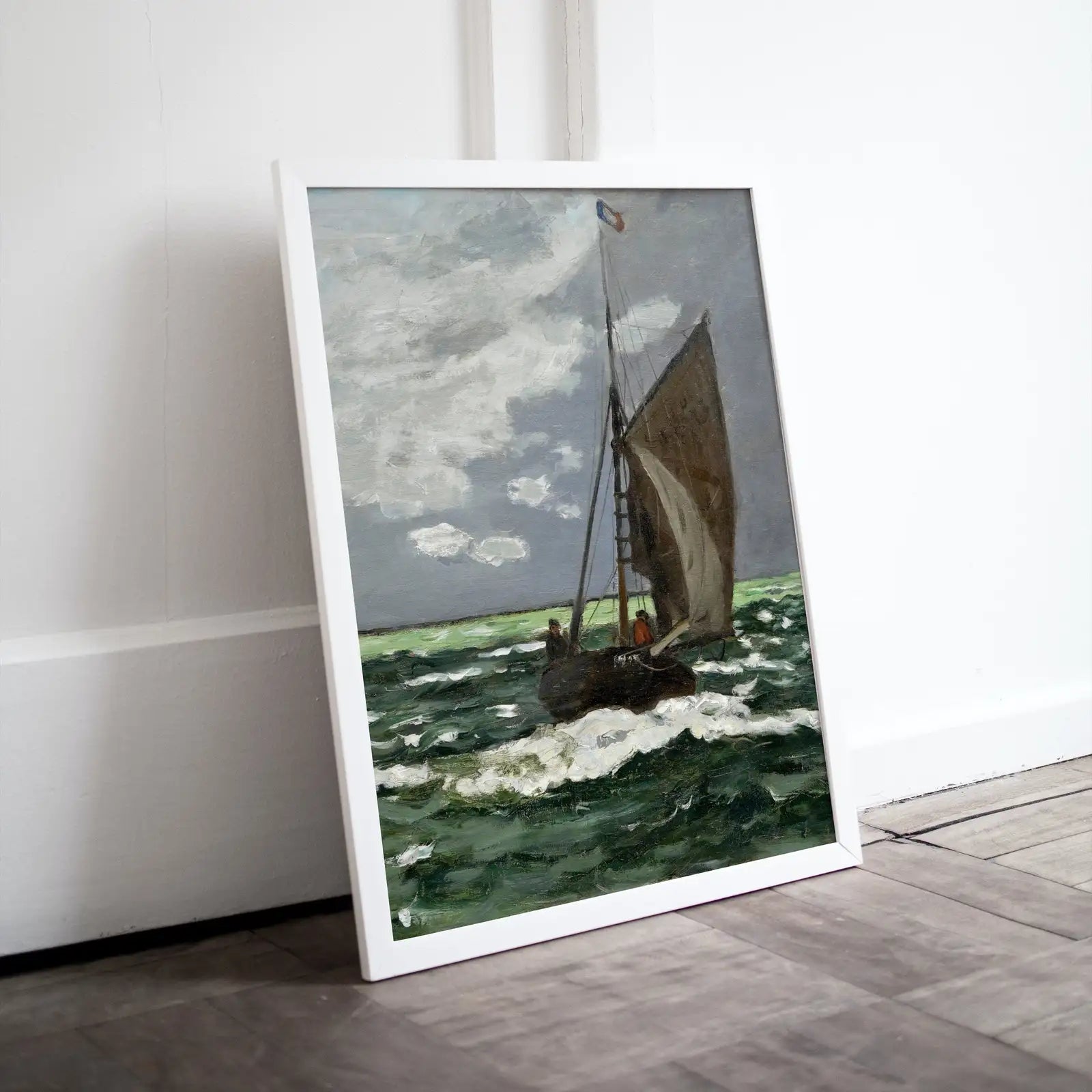 Included artwork preview showing first selection of artworks from Claude Monet Seascape Famous Painting. Monet Print Nautical Wall Decor, Boat Art. Vintage Ocean Landscape Painting Sailboat Print.