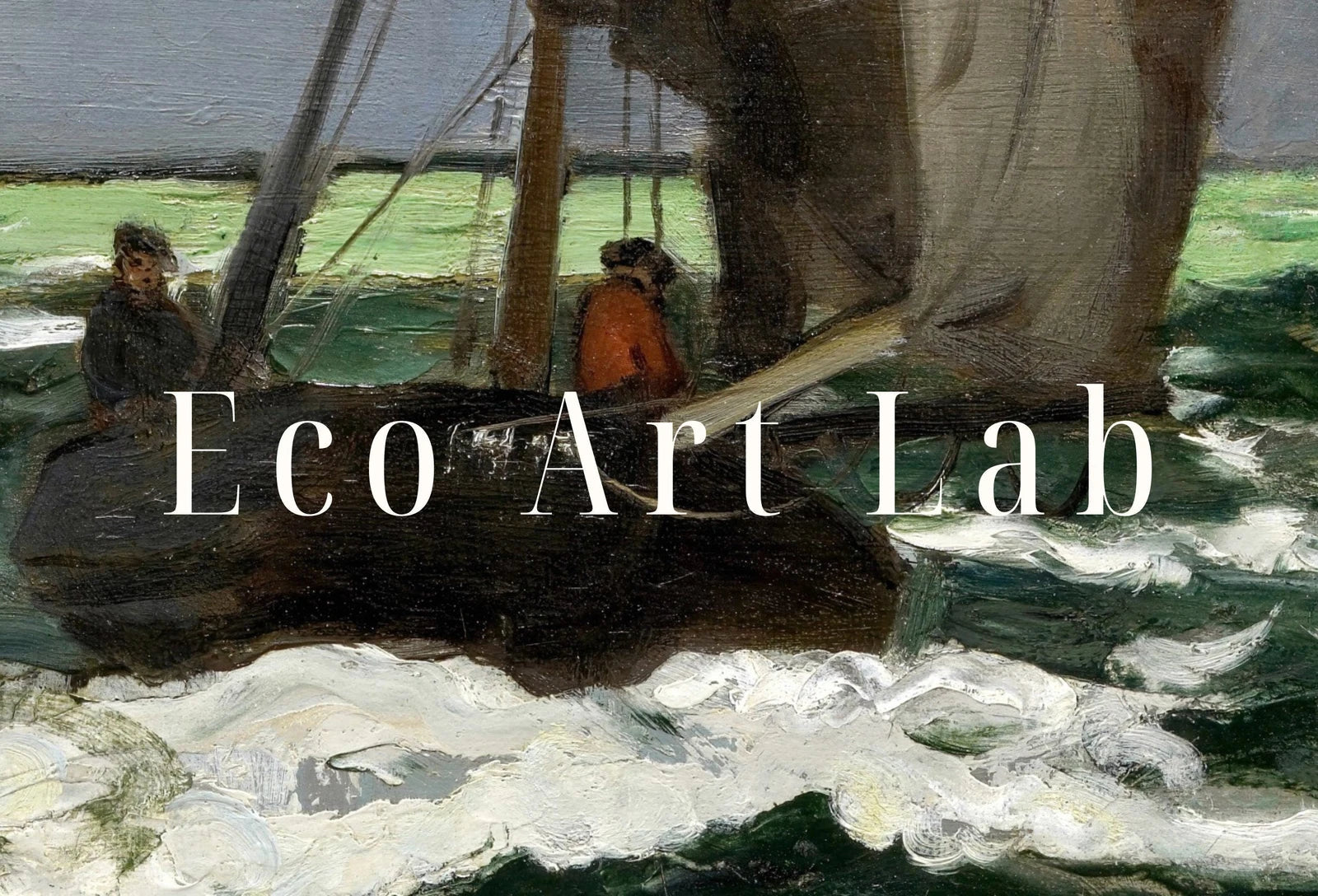 Detail view of artwork from Claude Monet Seascape Famous Painting. Monet Print Nautical Wall Decor, Boat Art. Vintage Ocean Landscape Painting Sailboat Print. (variation 1)