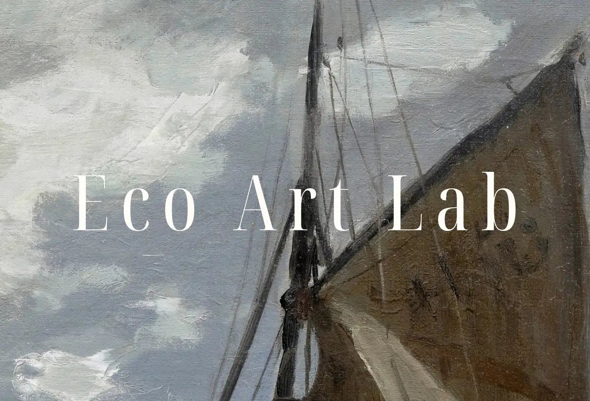 Detail view of artwork from Claude Monet Seascape Famous Painting. Monet Print Nautical Wall Decor, Boat Art. Vintage Ocean Landscape Painting Sailboat Print. (variation 2)