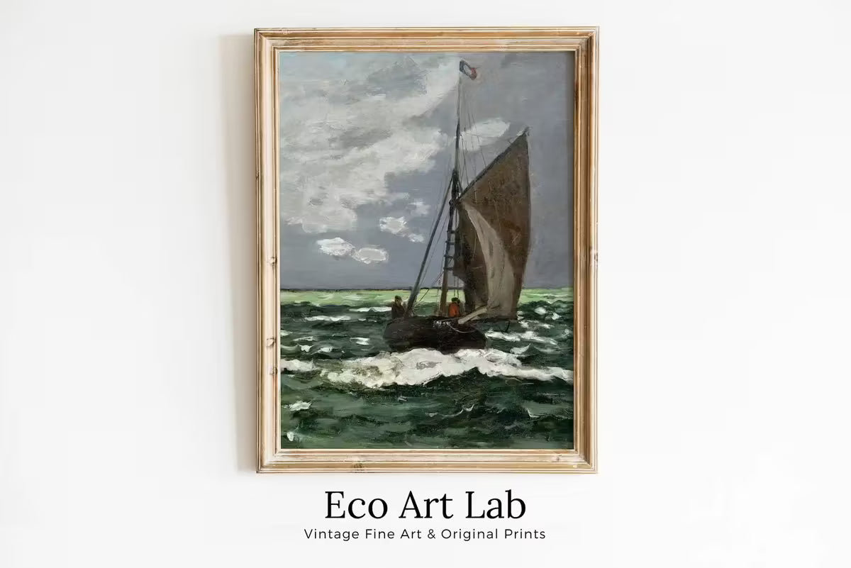 Claude Monet Seascape Famous Painting. Monet Print Nautical Wall Decor, Boat Art. Vintage Ocean Landscape Painting Sailboat Print – Printable Wall Art