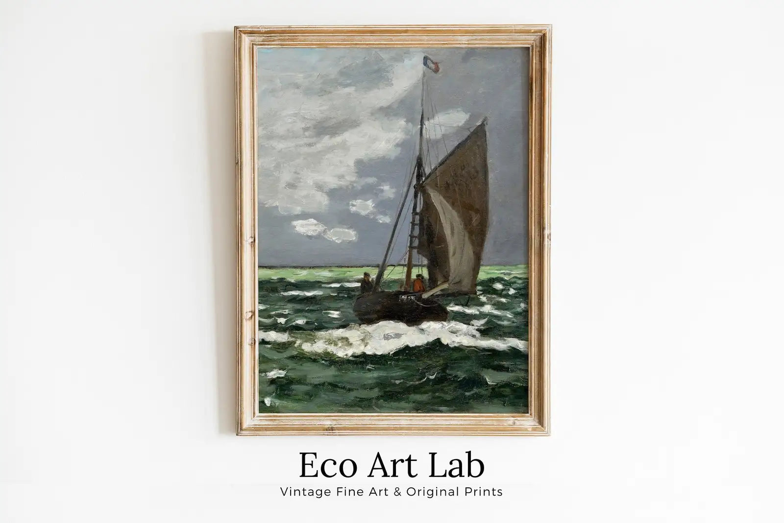 Framed view of Claude Monet Seascape Famous Painting. Monet Print Nautical Wall Decor, Boat Art. Vintage Ocean Landscape Painting Sailboat Print – printable wall art digital download.