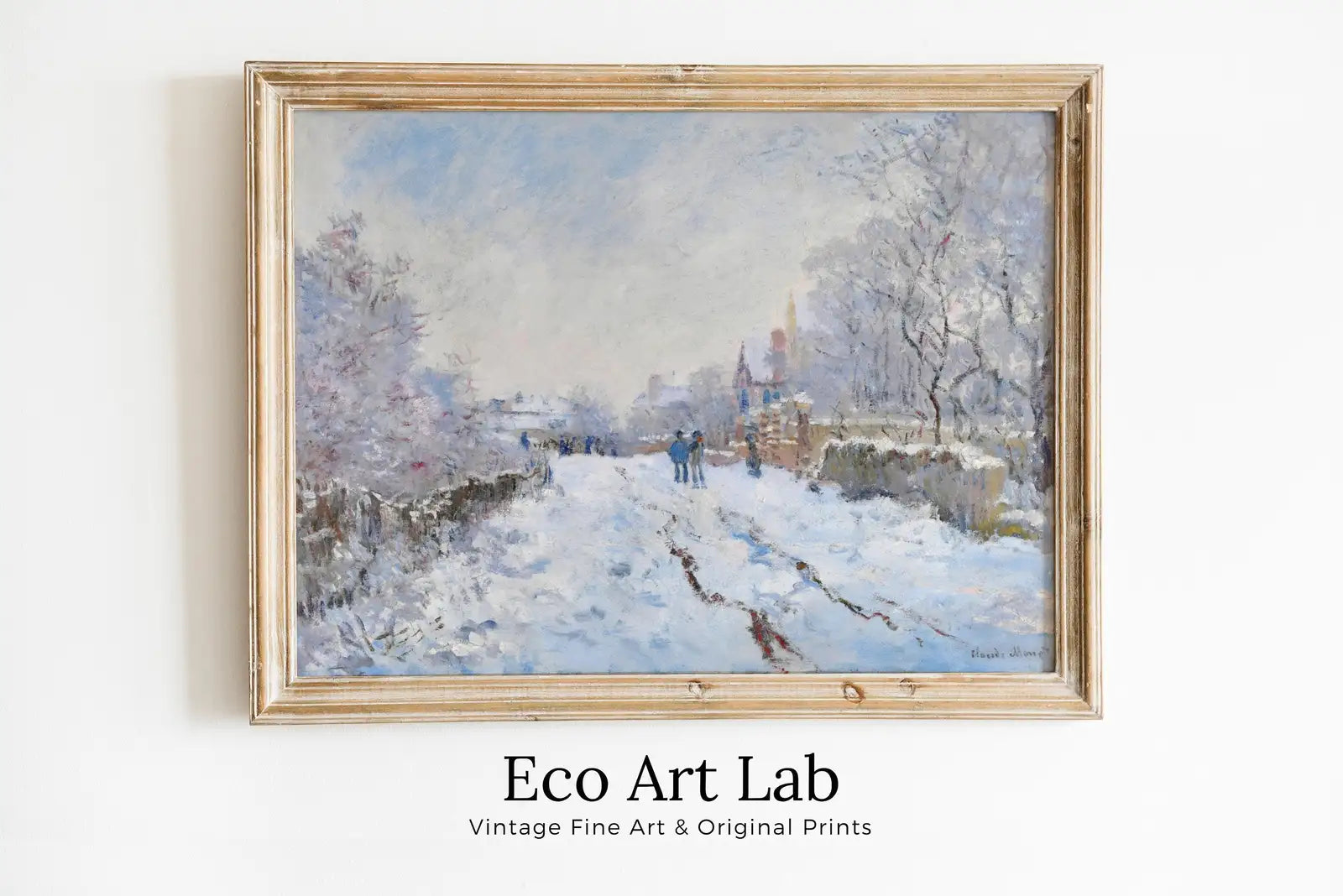 Framed view of Claude Monet Snow at Argenteuil Painting Famous Monet Art. Instant Download Vintage Decor. Vintage Landscape Printable Wall Art Winter Decor – printable wall art digital download.