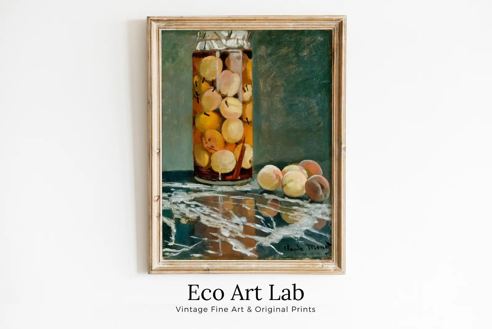 Framed view of Claude Monet Still Life Jar of Peaches Famous Painting. Instant Download Vintage Decor. Monet Art Print Vintage Painting. Printable Art – printable wall art digital download.