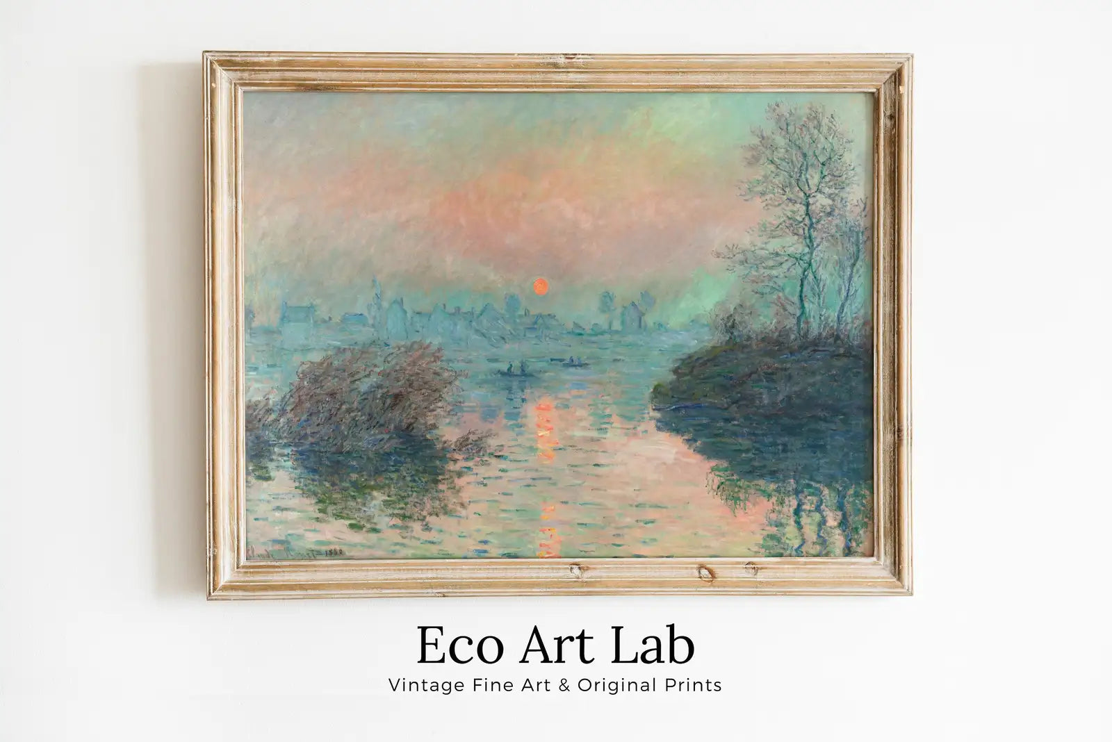 Detail view of artwork from Claude Monet Sunset on the Seine Painting Famous Monet Art. Instant Download Vintage Decor. Monet Landscape Printable Wall Art Vintage Decor. (variation 1)