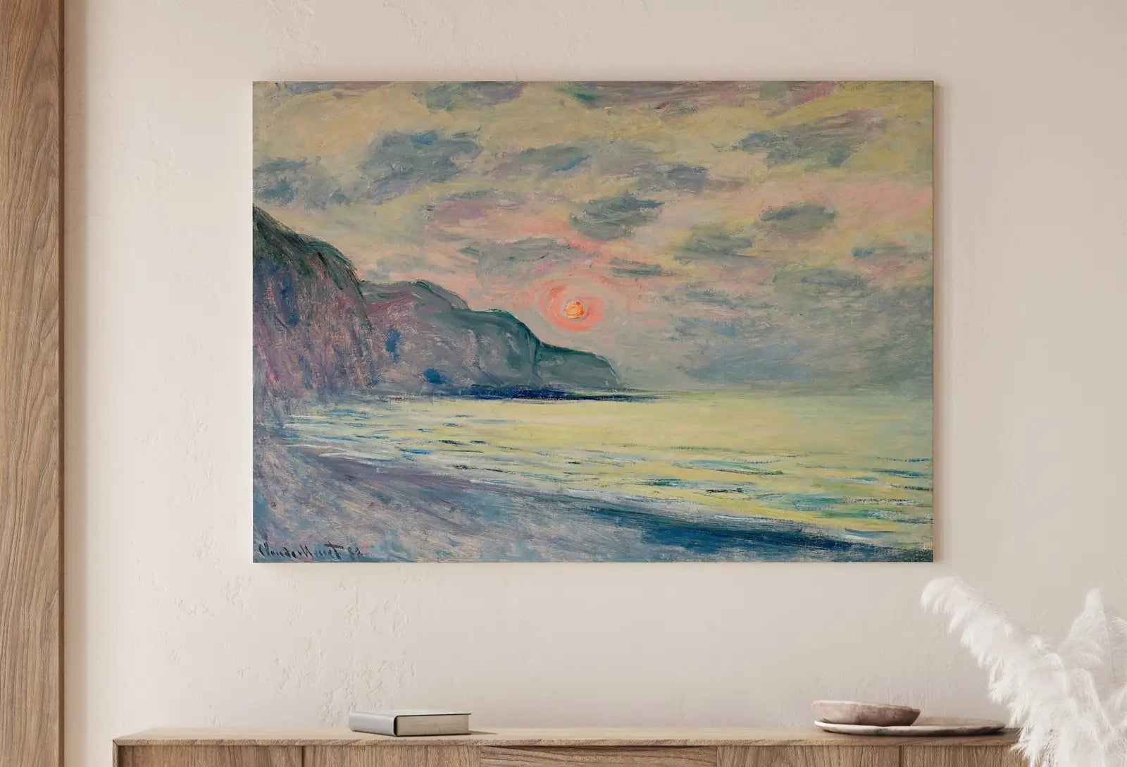 Detail view of artwork from Claude Monet Sunset Seascape Painting. Printable Wall Art. Vintage Ocean Oil Painting. Instant Download Coastal Print. Nautical Decor Print. (variation 1)