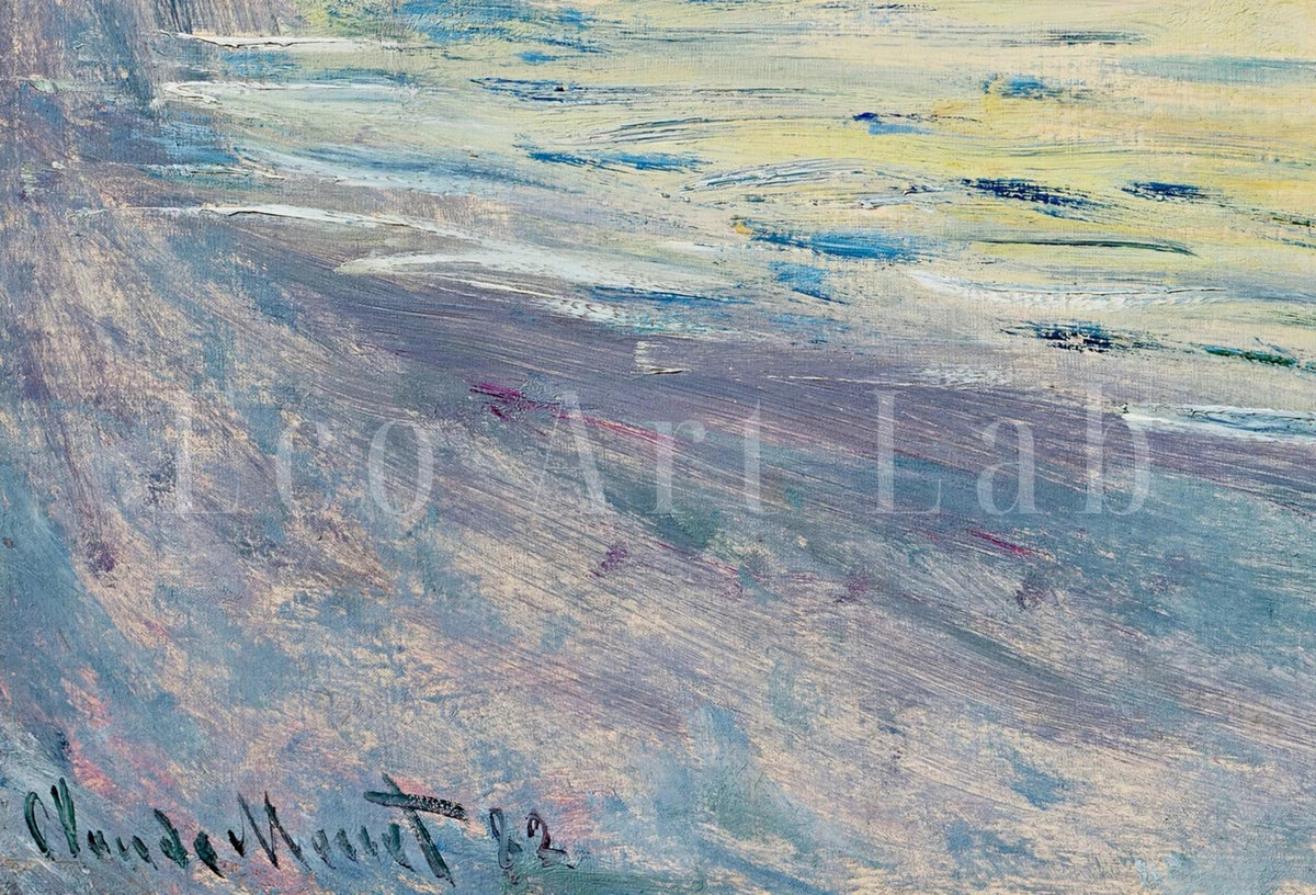 Detail view of artwork from Claude Monet Sunset Seascape Painting. Printable Wall Art. Vintage Ocean Oil Painting. Instant Download Coastal Print. Nautical Decor Print. (variation 2)