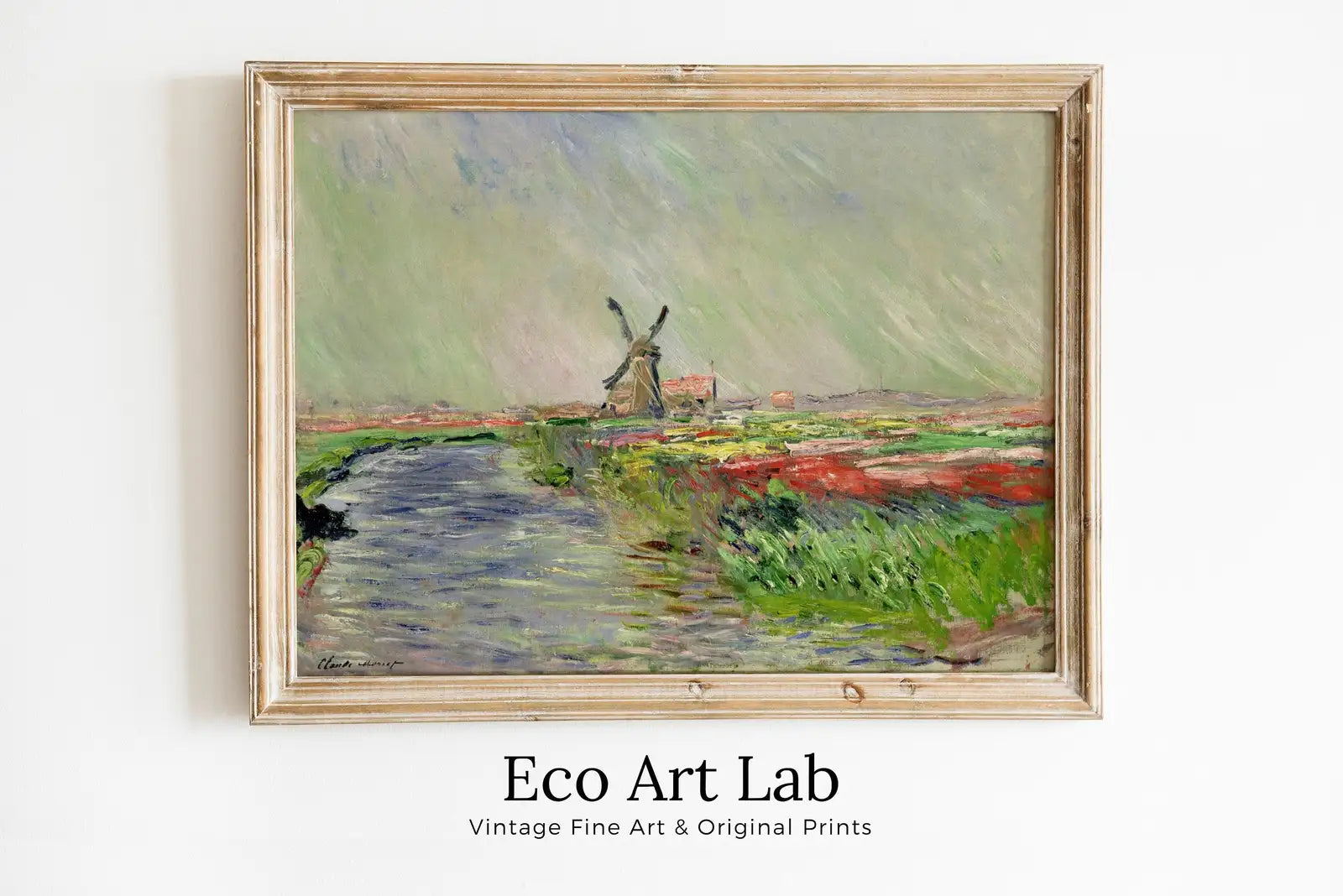 Framed view of Claude Monet Tulip Field in Holland Famous Monet Painting. Instant Download Vintage Decor. Monet Landscape Printable Wall Art. Vintage Decor – printable wall art digital download.