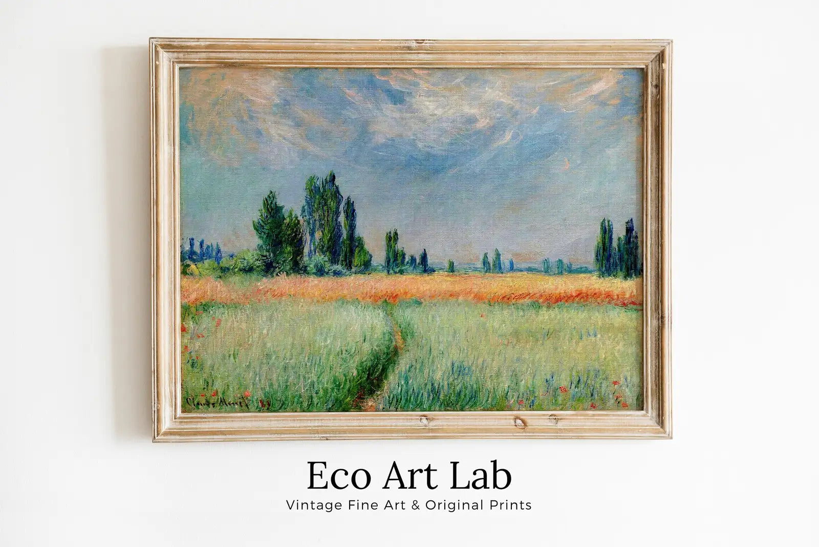 Framed view of Claude Monet Wheatfield Painting Famous Monet Art. Instant Download Vintage Decor. Monet Landscape Printable Wall Art. Vintage Decor – printable wall art digital download.