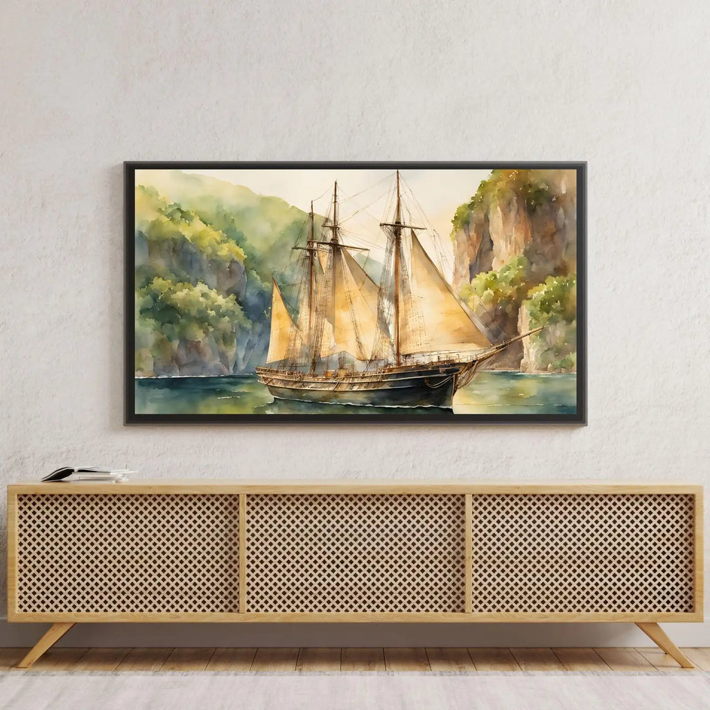 Coastal Decor For Frame TV Art. Nautical Theme Watercolor Ocean Artwork. Vintage Marine Ship Wall Art Digital Print – Frame TV Digital Download Art – Digital Download