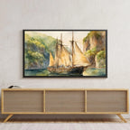 Coastal Decor For Frame TV Art. Nautical Theme Watercolor Ocean Artwork. Vintage Marine Ship Wall Art Digital Print – Frame TV Digital Download Art – Digital Download