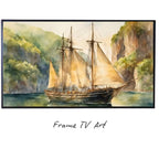 Coastal Decor For Frame TV Art. Nautical Theme Watercolor Ocean Artwork. Vintage Marine Ship Wall Art Digital Print – Frame TV  Art